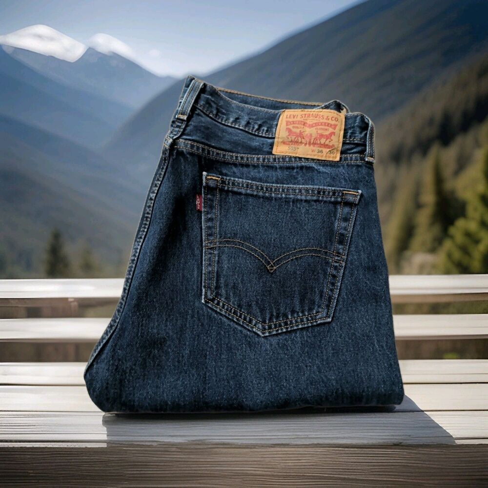LEVI'S 505 DENIM BLUE JEANS STRAIGHT DARK WASH MEN'S 36X30 EUC